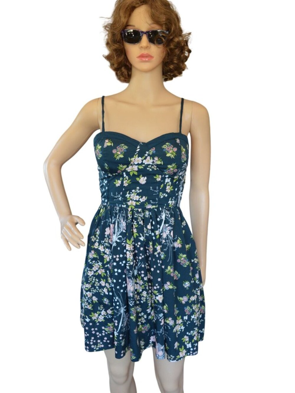 Band of Gypsies Women's Dark Teal Floral Mini Dress Size Small Summer Boho
